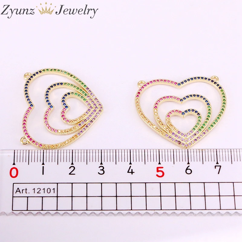 

3PCS, NEW Layer Open Hearts Jewelry For Women Micro Pave CZ Pendant Necklace Rainbow Colorful Zirconia Stones