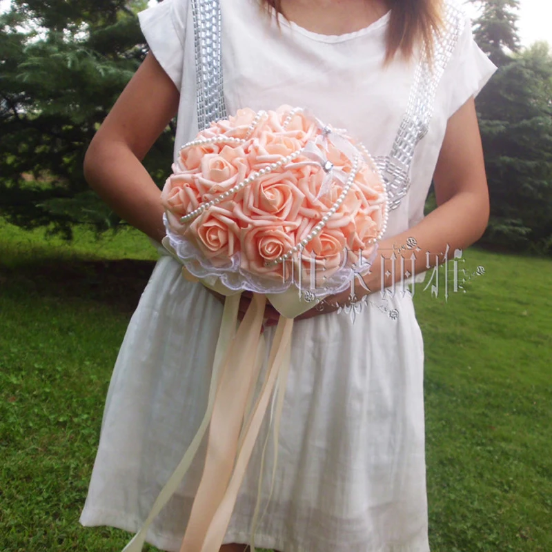 Розовые Свадебные букеты 2016 искусственные розы ручной работы с лентой красивые