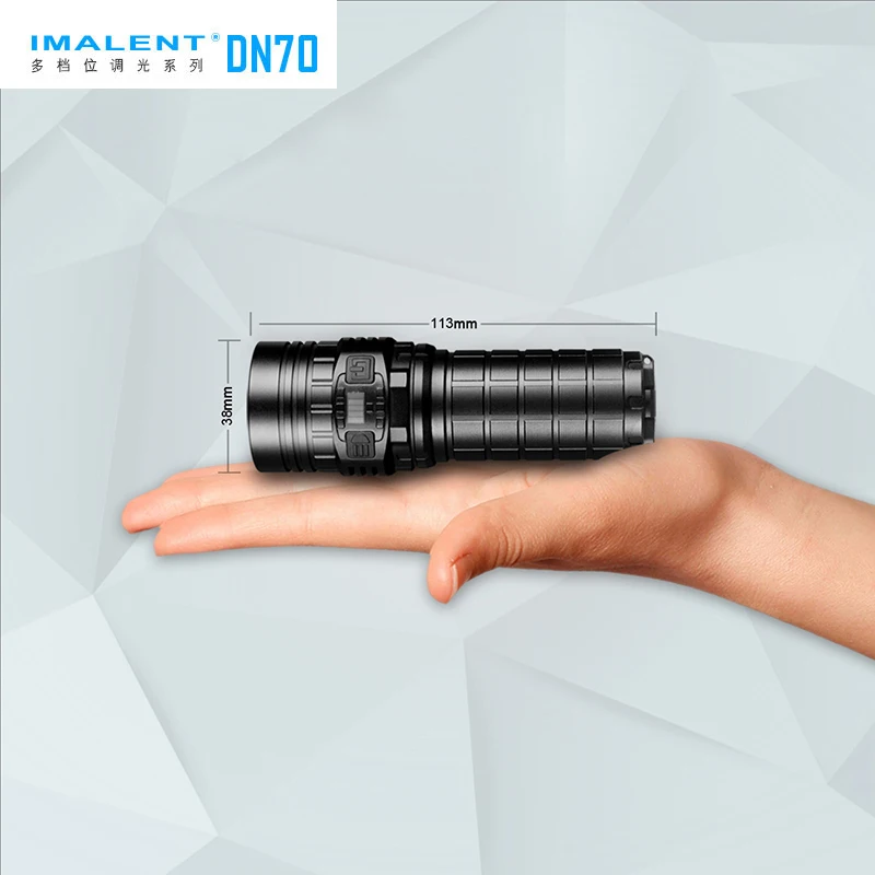 IMALENT DN70 перезаряжаемый фонарик OLED экран макс. 3800lm дальность луча 325 м уличный с 26650
