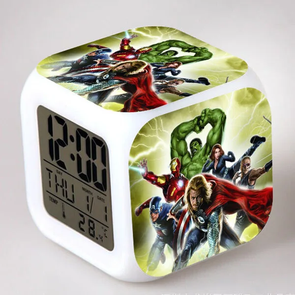 Железный человек/Капитан Америка/Тор цифровые часы Marvel's Мстители светодиодный Будильник ночник reloj despertador - Цвет: Темно-синий