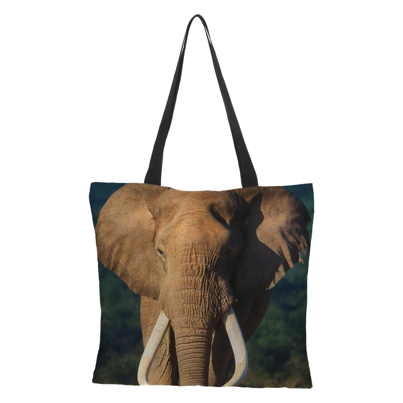 Двусторонняя льняная большая сумка для покупок с принтом слона женщин Сумка-тоут - Фото №1