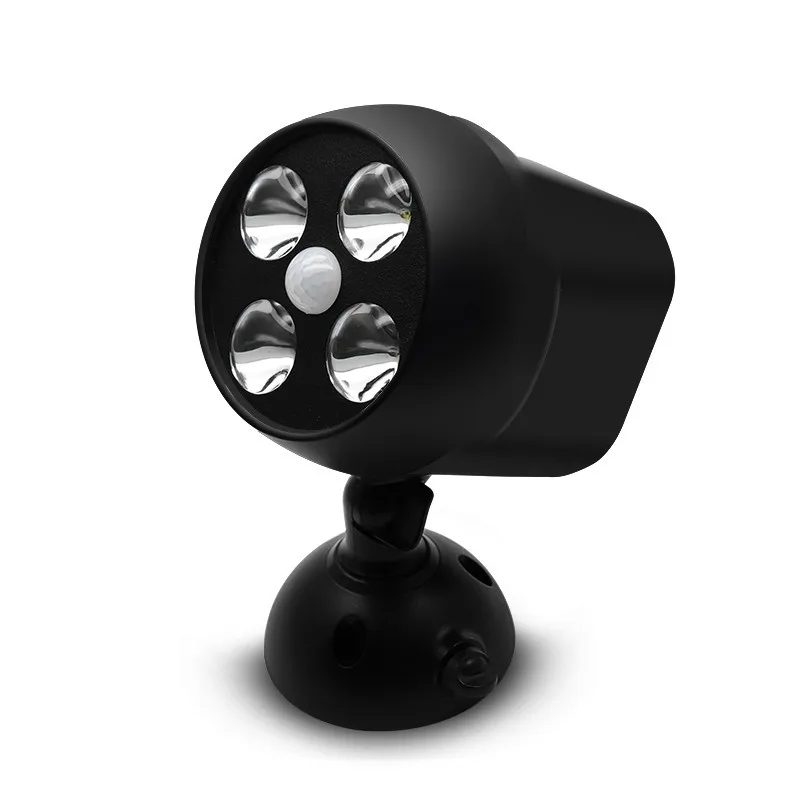 BLACK DCOO, 360 градусов, поворотный датчик движения, прожектор IP65, водонепроницаемый, 4LED, для улицы, освещение на батарейках, лампа для безопасности, для стены - Испускаемый цвет: BLACK