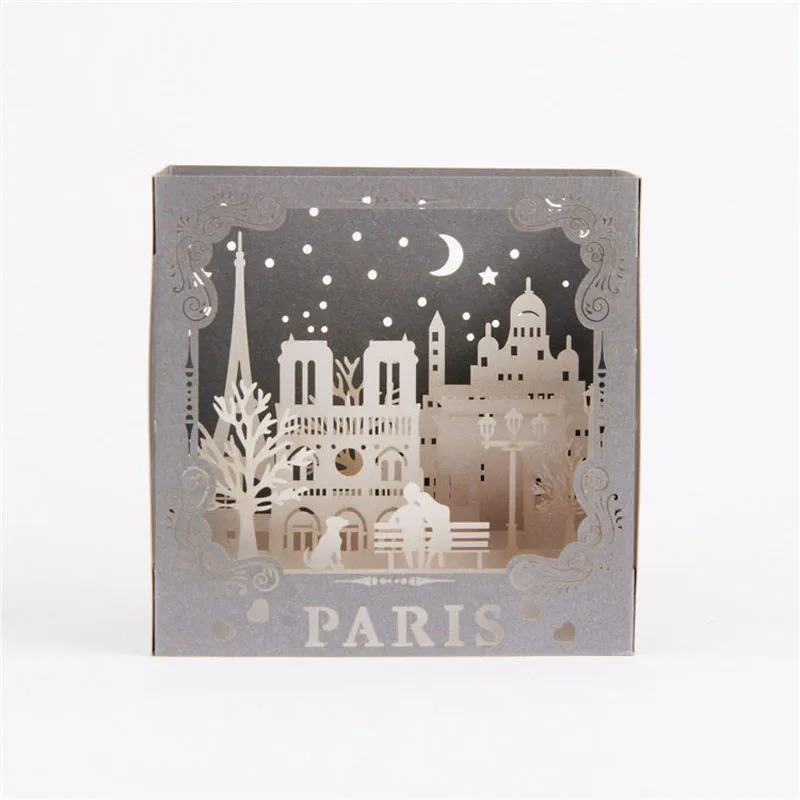 3D лазерная резка ручная резьба модель Парижа бумажные приглашения открытки