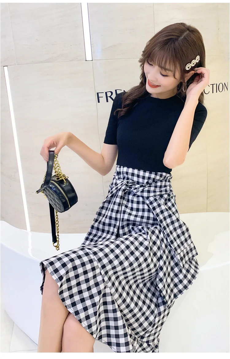 Новинка лета 2020 Повседневная стильная футболка с коротким рукавом топ клетчатое