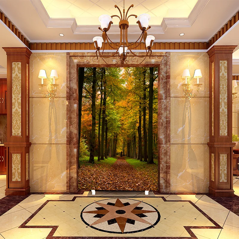 

Customized medium-size 3D mural wallpaper Green Space expansion pattern with sunshine forest path the corridor enter hall