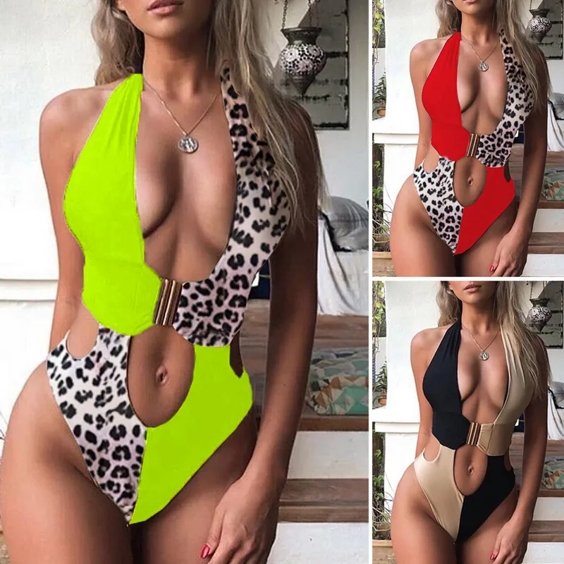 Для женщин s сплошной сексуальный купальник с тигровыми полосками Bodycon бинты Глубокий V Бикини Комплект женский купальник-Монокини Купальный костюм badpak