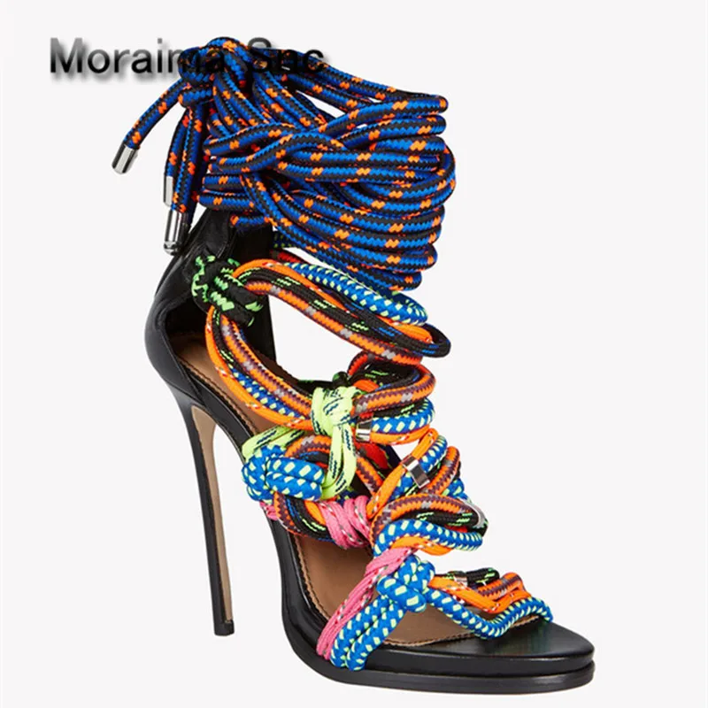 Moraima Snc/Брендовая обувь zapatos mujer многоцветные веревки на высоком каблуке женские