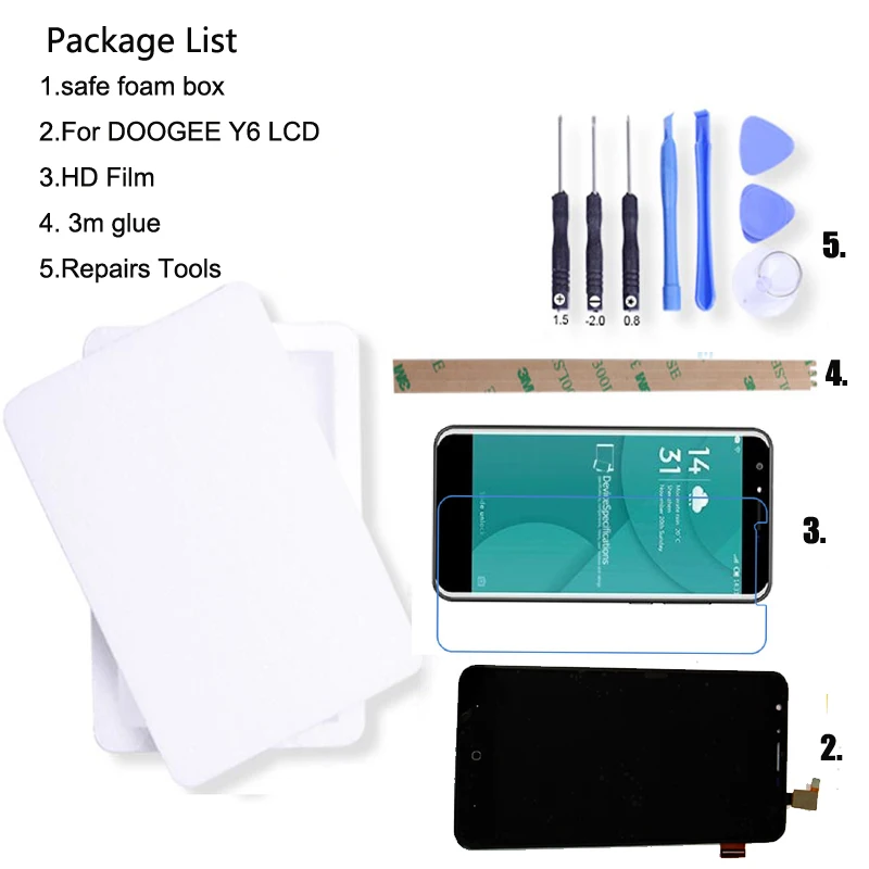 

For DOOGEE Y6 Y6C Mobile phone LCD Display +TP Touch Screen Digitizer Assembly +Tools 5.5" 1280x720 Repair Parts+Tools in stock