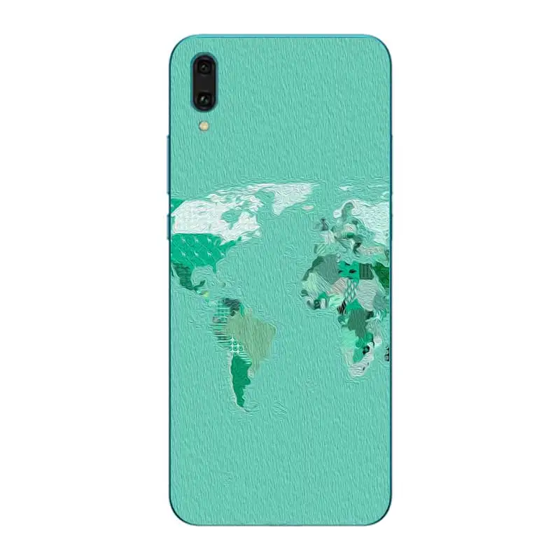 N474 World Map Soft TPU Silicone Cover For Huawei Y5 Y6 Y7 Y9 Prime Pro 2017 2018 2019 Case |