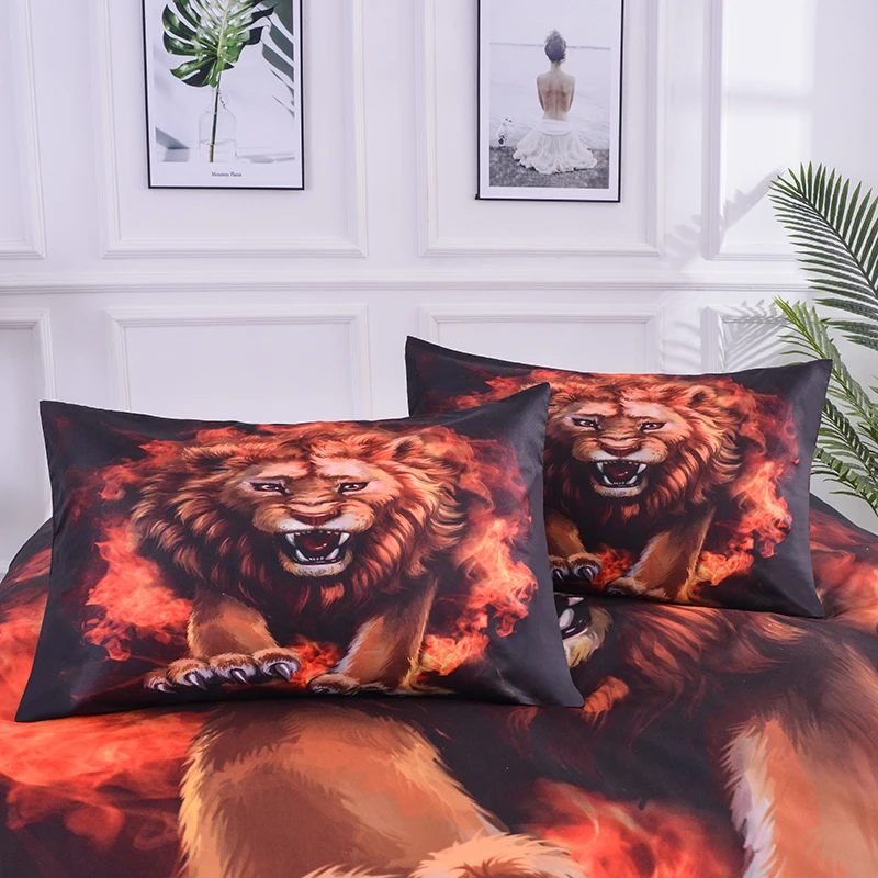 Boniu 3d Lion with Fire Bedding Set 2/3pcs Lifelike Animal Duvet Cover Pillow Covers AU/US/EU/UK Twin Size Bedclothes | Дом и сад