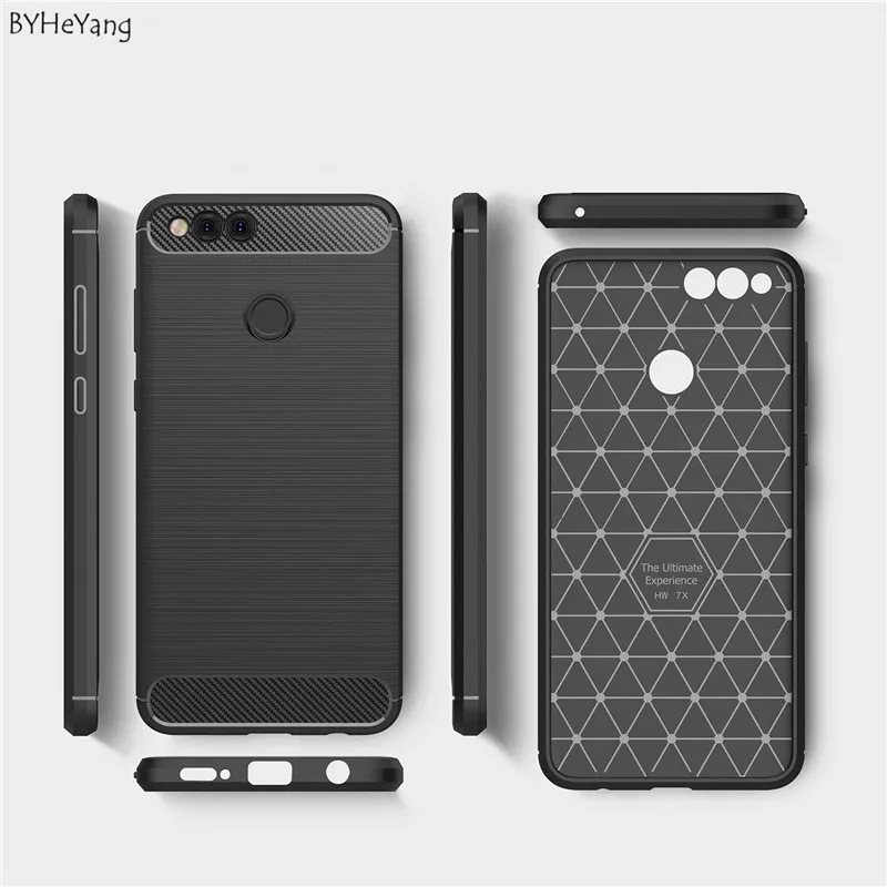 BYHeYang For Huawei Honor 7X Case Slim Hybrid Super Armor Carbon Fiber Texture Brushed TPU Silicone Cover Coque |