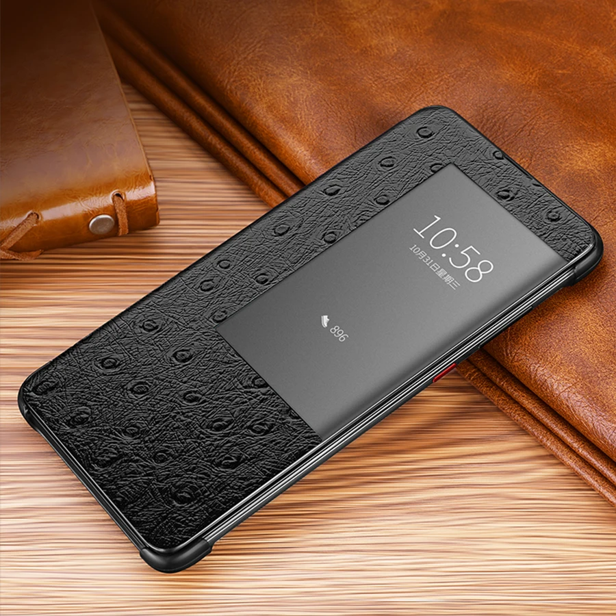 Смарт-чехол P30pro с окошком для сенсорного экрана для huawei P30 mate 20 10 P20 Pro Роскошный чехол из натуральной кожи с узором страуса