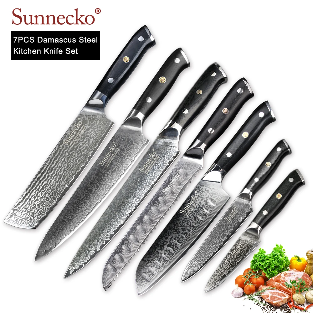 Набор кухонных ножей SUNNECKO 7 шт. ножи шеф повара японский Дамаск VG10 стальное ядро