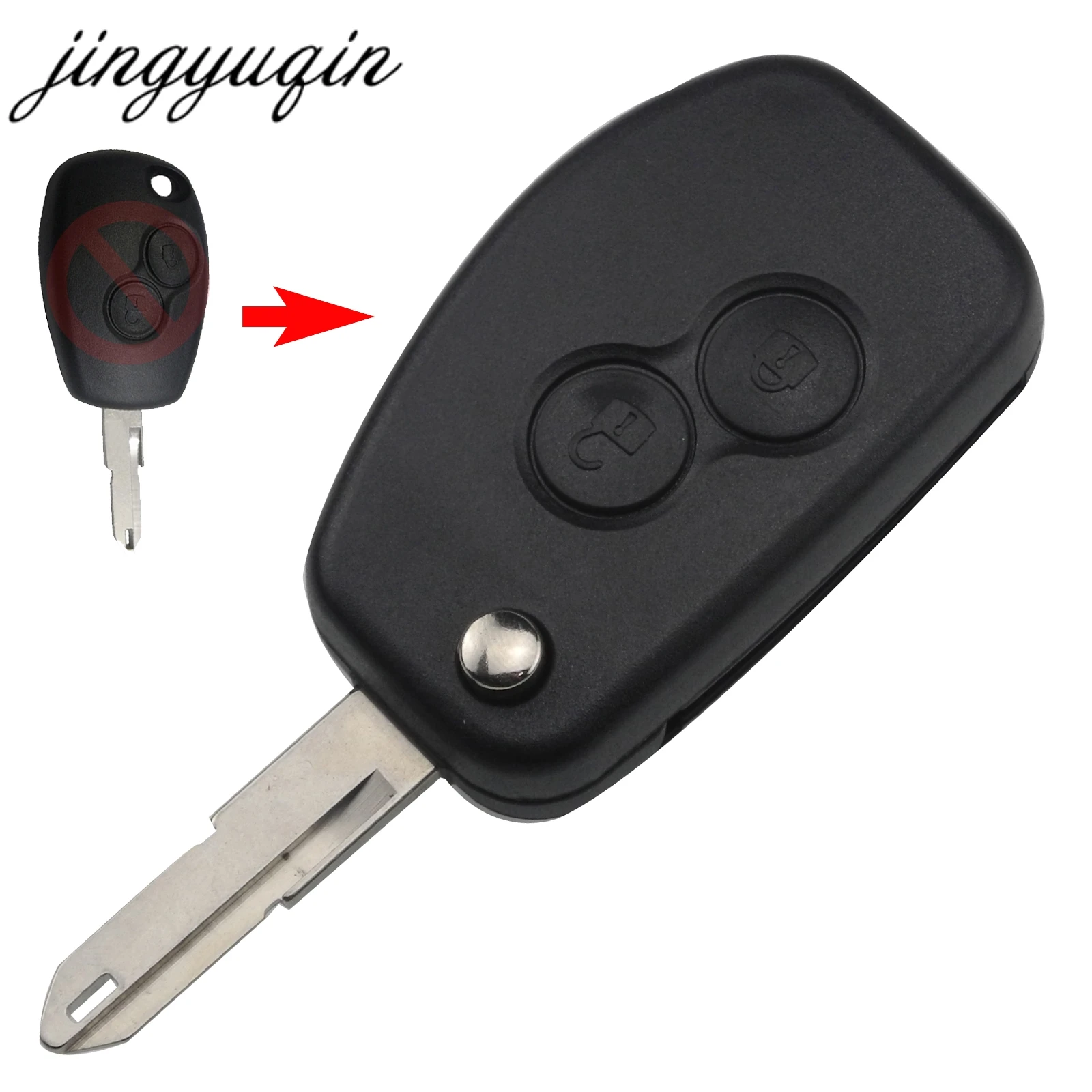 

jingyuqin Modified 2 Button Remote Flip Key Shell for For Renault Megane Modus Espace Laguna Duster Logan DACIA Sandero Clio Fob