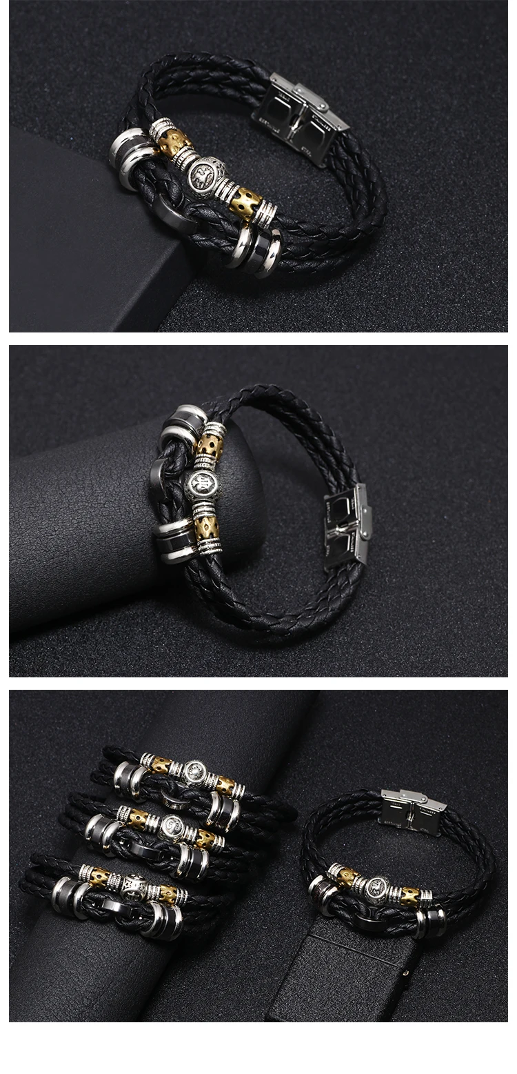 Мужской браслет из нержавеющей стали с пряжкой в виде черного галлона и кожаной веревкой из металлического сплава