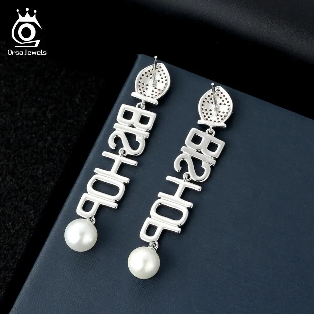 ORSA JEWELS, 925, женские серьги-капли в шахматы, Стерлинговое Серебро, AAA, циркон и искусственный жемчуг, женские серьги, ювелирное изделие, SE140