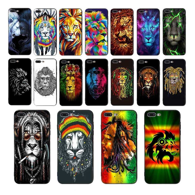 

Soft black silicone Mobile phone case for iphone X XS XR XSMAX 6S 6 7 8 plus 5s 5 se Fashion music lion face design TPU shell