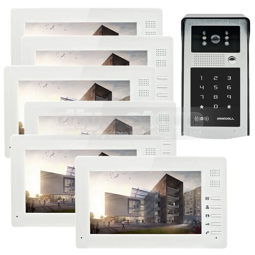 

DIYSECUR 7 inch 1024 x 600 HD TFT LCD Screen Video Door Phone Video Intercom Doorbell Buildin RFID Reader + Password HD Camera