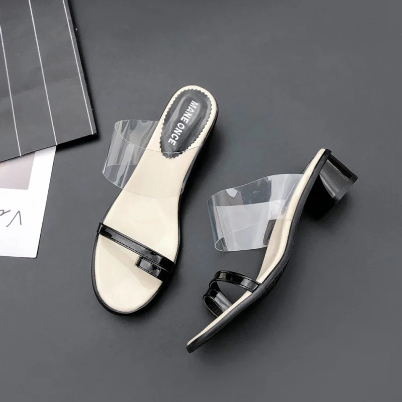 ?? 奪う猫女性クリップトゥローヒールスリッパ Pvc クリア透明なサンダルビーチスライドスリップにミュールドレス靴