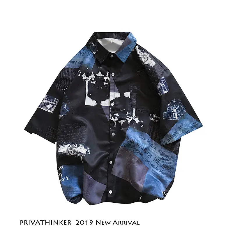 Privathinker Мужская свободная рубашка Harajuku 2019 весенние мужские рубашки с отложным
