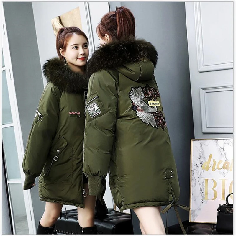 Зимняя женская куртка с меховым воротником плотное теплое длинное пальто Manteau Femme