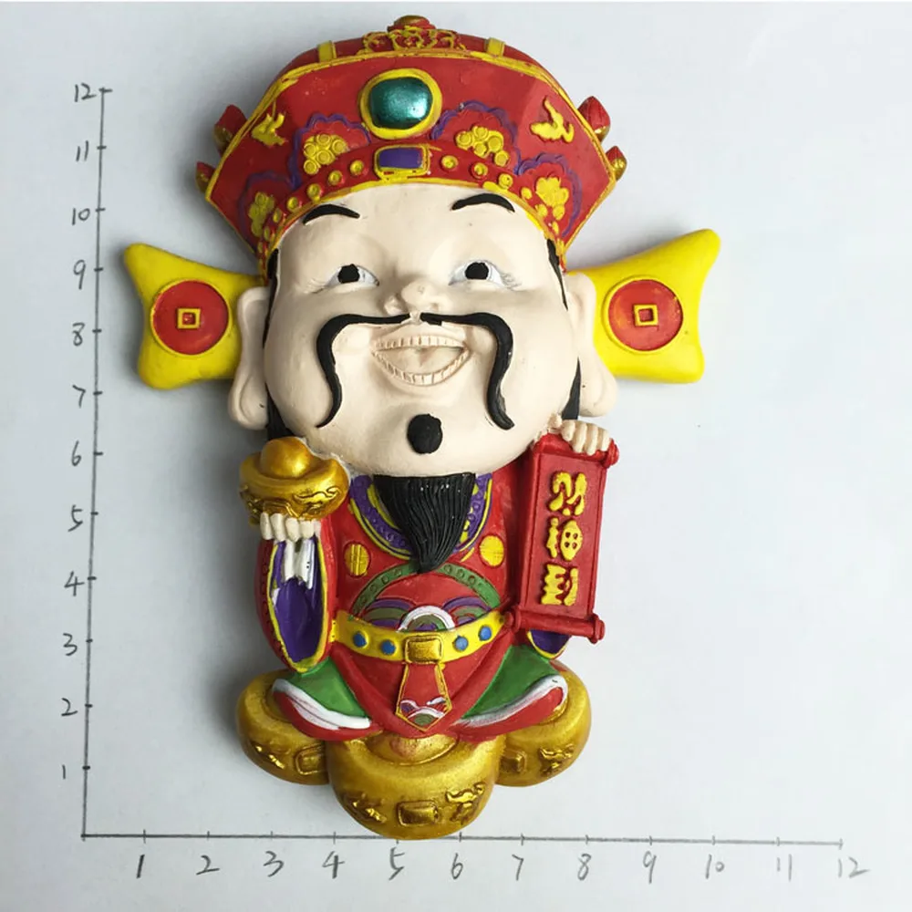 

China Tourist Souvenirs Fridge Magnets 3D Handmade Resin God of Wealth Refrigerator Magnetic Stickers Home Decorations