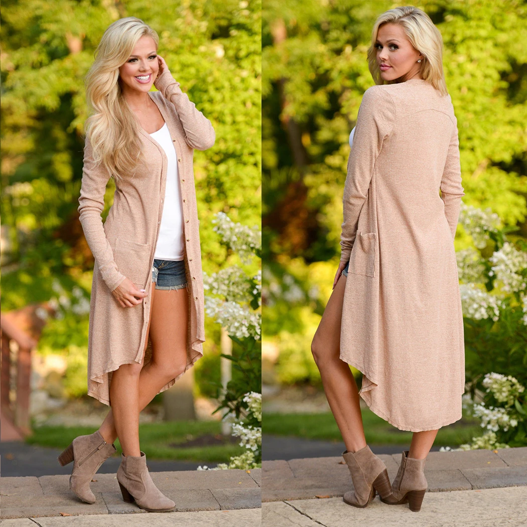 Весна 2018 просторная вязаная кофта для женщин длинный рукав вязаный v-образный