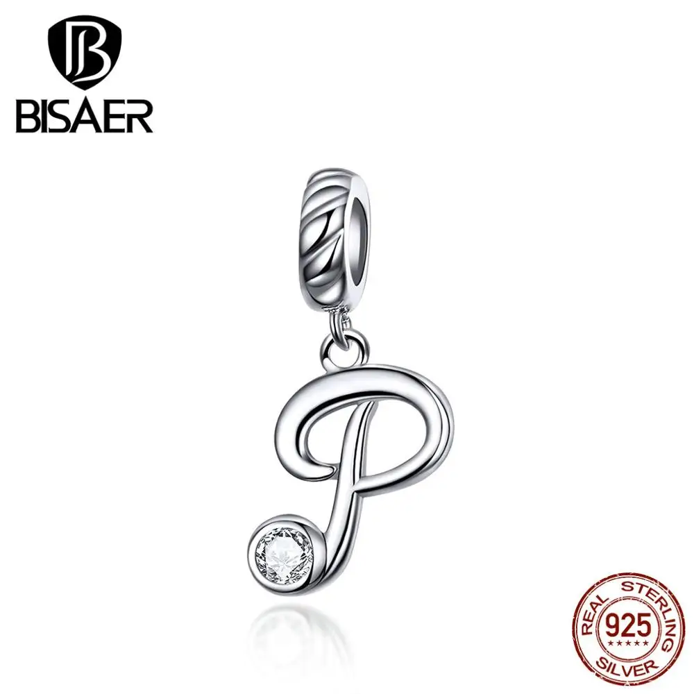 BISAER, новинка, 925 пробы, серебро, 26 букв, амулеты, A-Z, алфавит, подвески, начальный браслет, ожерелье для рукоделия, ювелирных изделий GXC1183 - Окраска металла: GXC1183-P