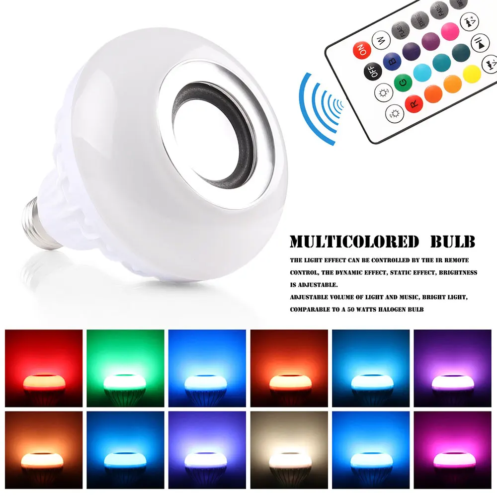 E27 Беспроводной Bluetooth Динамик 12 Вт RGB лампа светодиодный светильник 110 В 220 умный