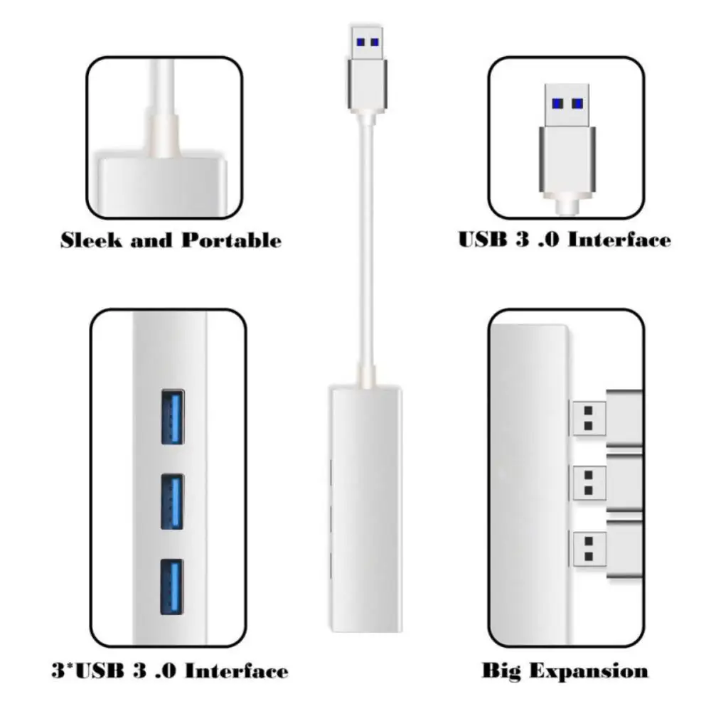 

USB Ethernet with 3 Port USB HUB 2.0 RJ45 Lan Network Card USB to Ethernet Adapter for Mac iOS Android PC RTL8152 USB 2.0 HUB
