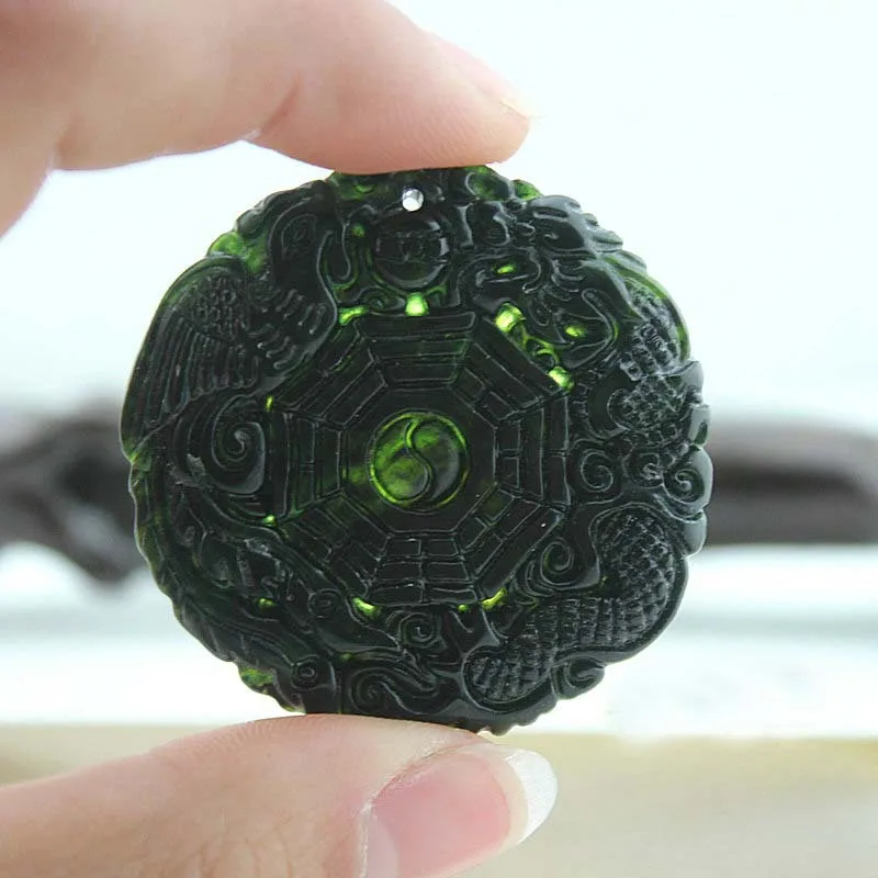 Натуральный камень черный зеленый Yu резной дракон Феникс Китайский Бага счастливый кулон + веревка ожерелье