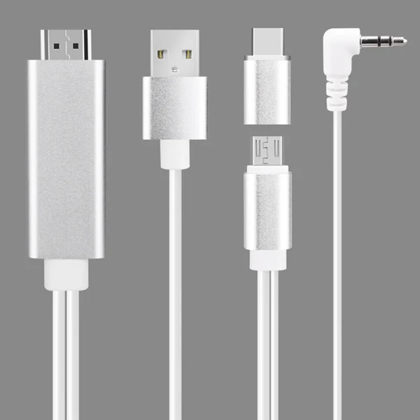 Silver 2 в 1 кабель-Переходник USB C на HDMI кабель для микро-флеш-накопителя USB HDMI Cabo для samsung Xiaomi мобильных телефонов для MHL кабель HD 1080P USB конвертер мультимедийного интерфейса высокой четкости - Цвет: Silver
