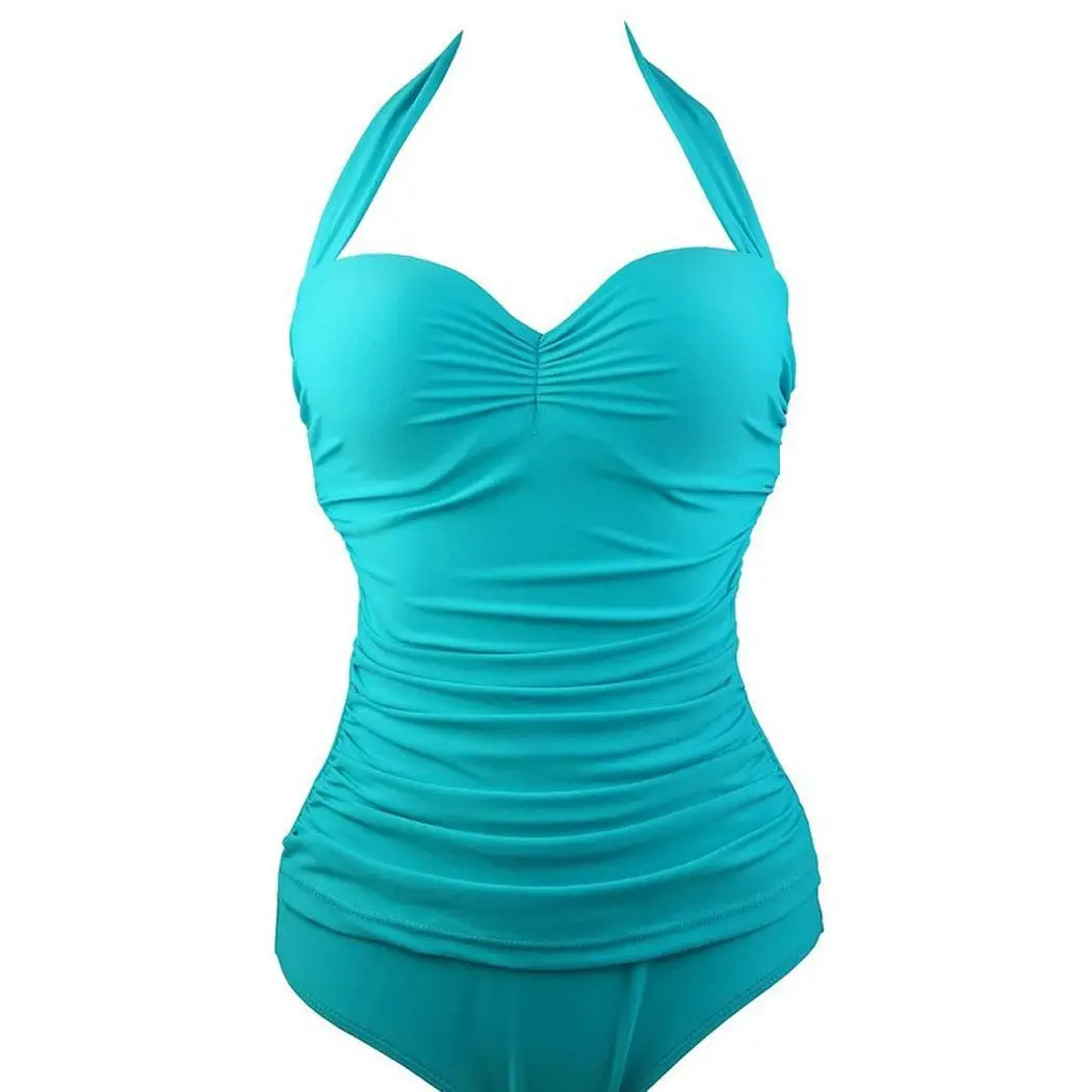 Women Halter Neck Sleeveless Solid Summer Swimming Pool Beach Pad One-piece Swimsuit Swimwear Underwire | Спорт и развлечения