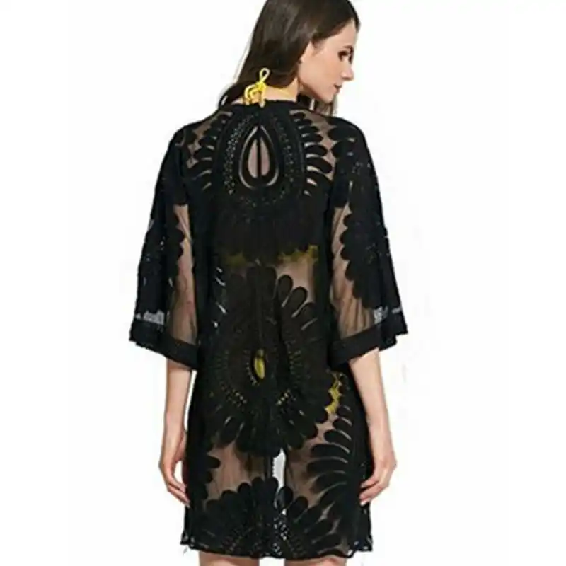 Женская кружевная блузка AU однотонная длинная шифоновая накидка с вышивкой