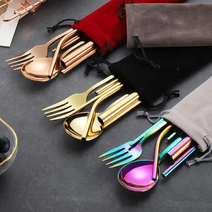 7 шт./компл. Нержавеющая сталь столовый сервиз ложки вилки палочки для еды из
