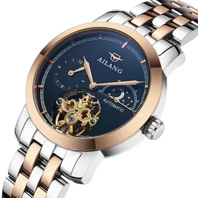 Высокое качество AILANG Tourbillon Мужские часы лучший бренд люкс Сапфир водонепроницаемые автоматические механические часы, мужские часы - Цвет: Black gold strip