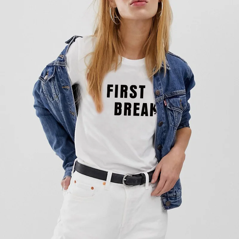 Удобная летняя классная Женская Футболка Harajuku с надписью FIRST BREAK топы короткими