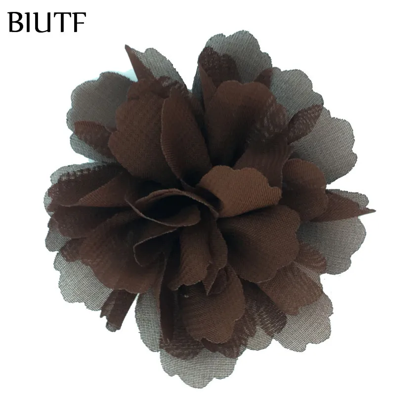 6-brown 10 шт./лот 7,5 см гофрированный Weavy шифон цветок 3 дюймов сплошной цвет волос цветок с зажим для волос принцесса головной убор TH246 - Цвет: 6-brown