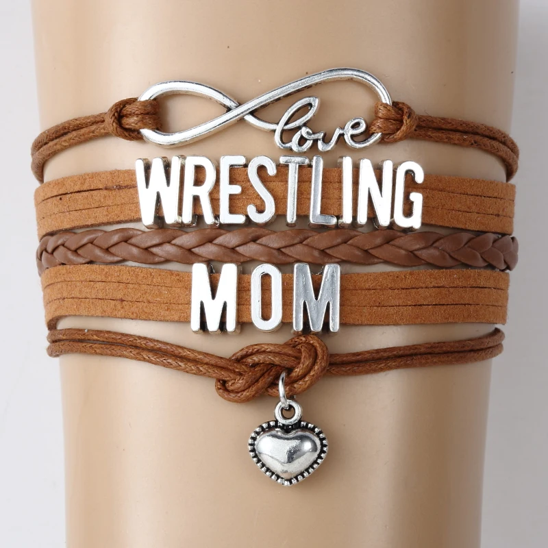 NCRHGL Бесконечность любовь Wrestling MOM браслеты сердце Шарм ручной работы pu кожаный