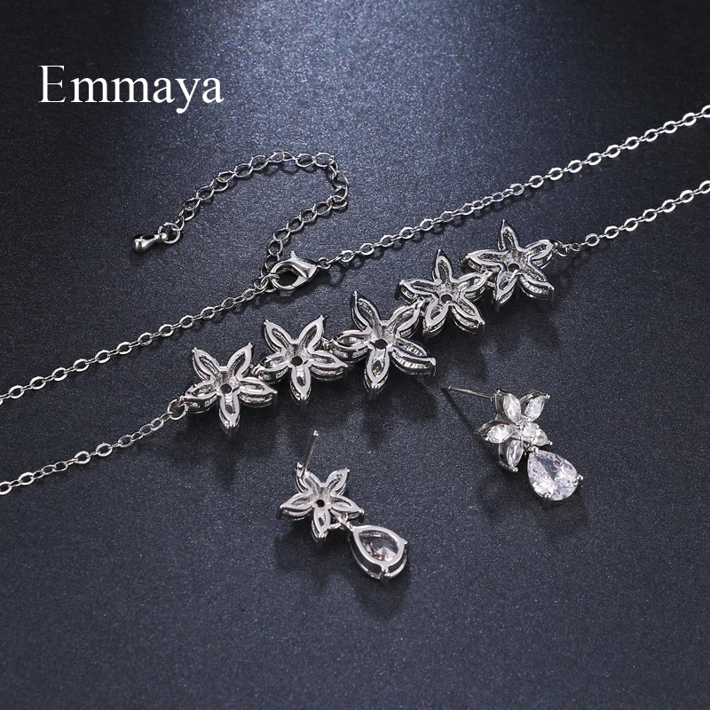 Emmaya Brand Fashion Flower Cubic Zircon Water Drop Pendant Crystal Earrings Necklace Set For Women Elegance Bride Jewelry Gift | Украшения