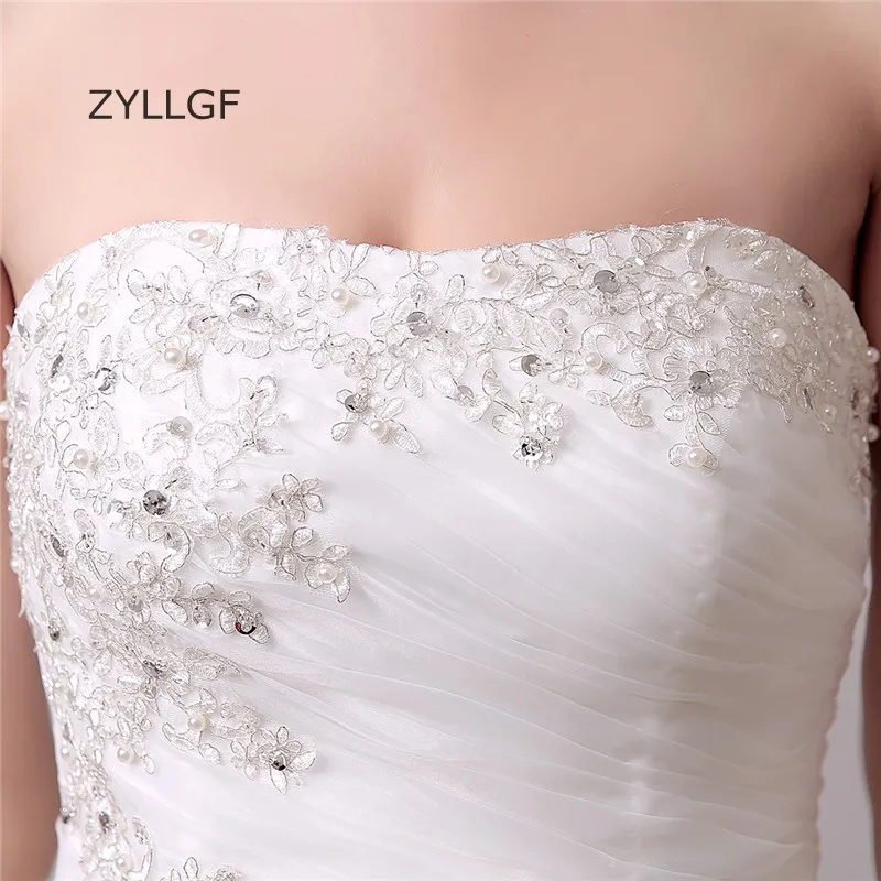ZYLLGF Ruffles Organza Mermaid Wedding Dress Strapless Bridal Dresses Lace Up Back Vestido De Noiva 2017 With Beadings ZL9 | Свадьбы и