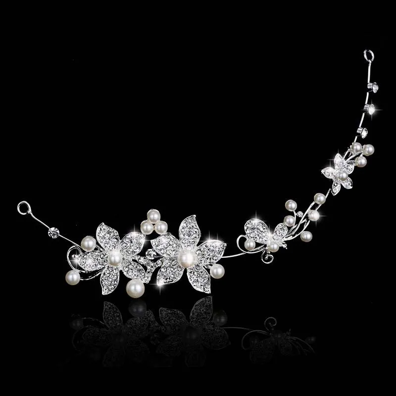 TREAZY Fashion Simulated Pearl Crystal Flower Necklace Earrings Tiara Bridal Jewelry Sets For Women Wedding Dress Accessories | Украшения и