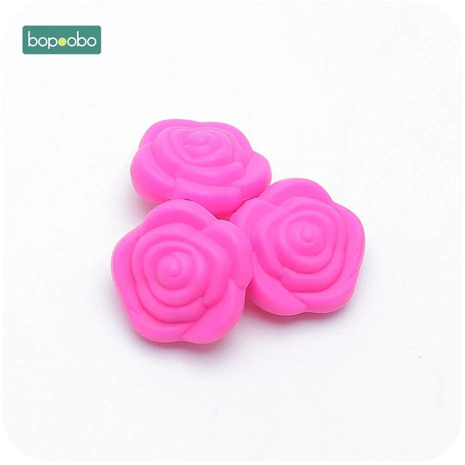 Hot Pink Flower Bopoobo 10 шт. силиконовые бусины Цветок Детские Прорезыватели крошечные стержни бусины BPA бесплатно Роза Детские Прорезыватели игрушки Аксессуары для соски цепи - Цвет: Hot Pink Flower