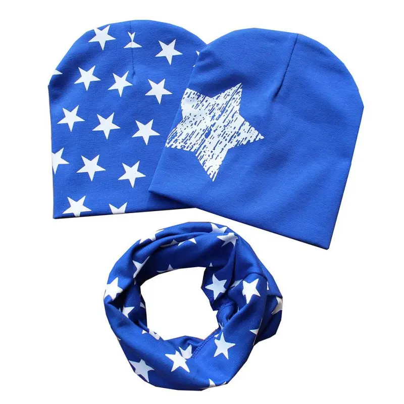 1 Set Cotton Baby Hat Scarf Kids Autumn Winter Children scarf-collar Boys Warm Beanies Star Print Infant Hats New | Детская одежда и