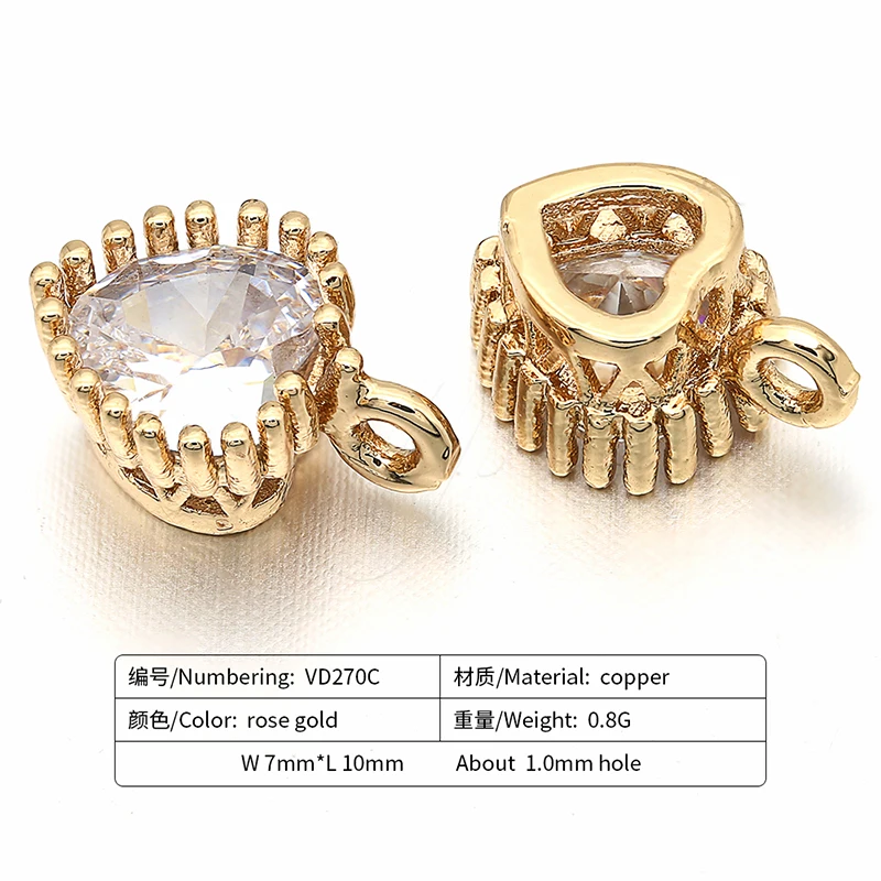 7mm*10mm copper Cubic Zirconia heart shape accessories for DIY pendant necklace earrings jewelry Findings connector | Украшения и