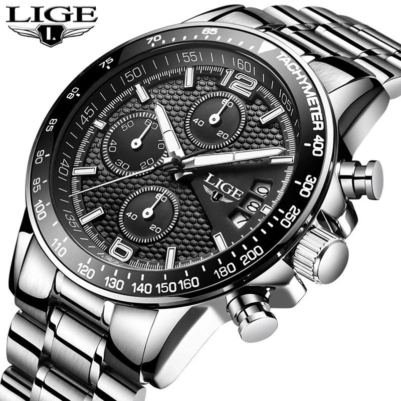 

LIGE New Mens Watches Top Brand Luxury Stopwatch Sport waterproof Quartz Watch Man Fashion Business Clock relogio masculino+Box