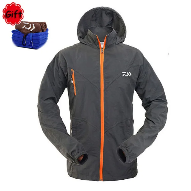 Black-grey Coat Весенне-летняя одежда для рыбалки, Мужская дышащая одежда с защитой от солнца и УФ-лучей, спортивная одежда Daiwa, одежда для рыбалки, рубашка, штаны, бесплатное полотенце - Цвет: Black-grey Coat