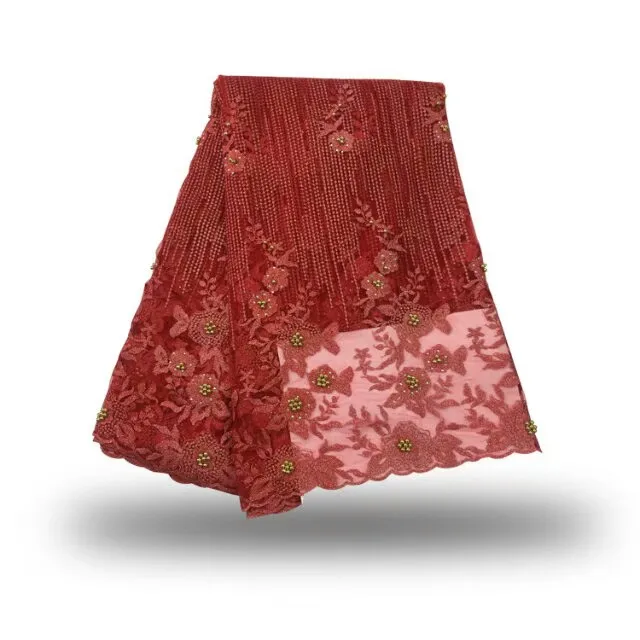 Королевский синий африканский тюль кружевной ткани с бисером последние