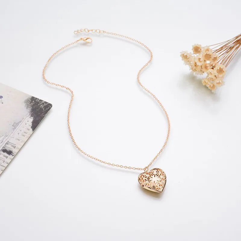 

Utimtree Fashion Silver Gold Color necklaces & pendants Hollow Out Heart Photo Necklace collares populares joias for Women Gift
