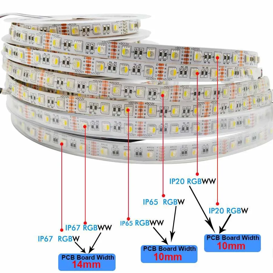 5 м 5050 Светодиодная лента DC12V 4в1 RGBW RGBWW IP20 IP65 IP67 водонепроницаемая 60led/m украшение